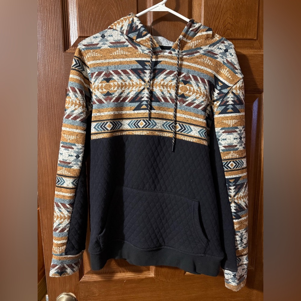 Geometric Patterned Black and Brown Men’s hoodie